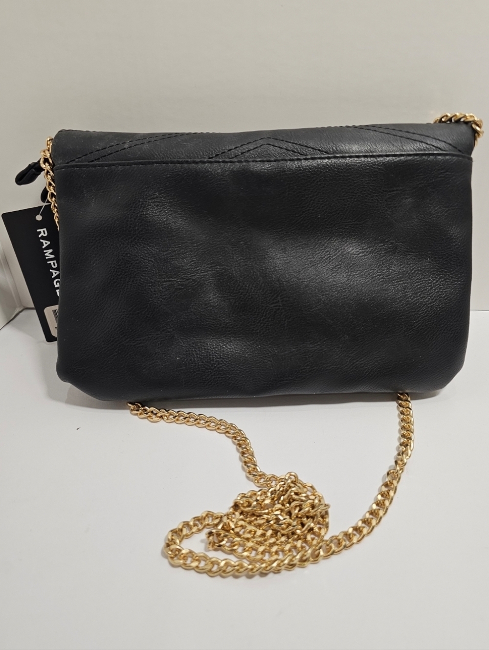 NWT Rampage Black Chevron Quilted Double Zip Crossbody Bag Gold Chain - Picture 2 of 5